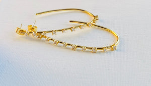 Gold Plated Brass CZ Estrella J Hoop Earrings