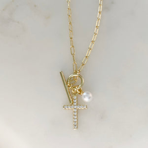 Pearly Faith Gold Tone Necklace