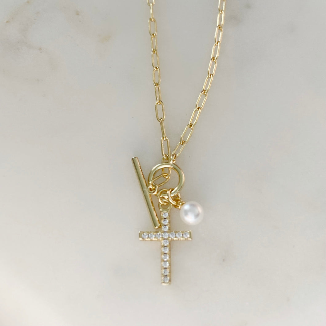 Pearly Faith Gold Tone Necklace