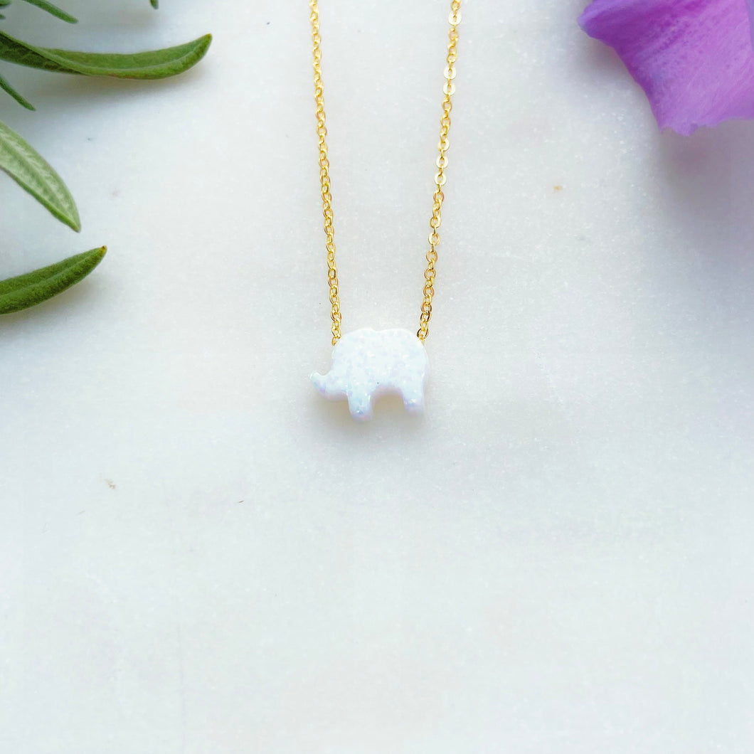 Opal Elephant Charm Necklace