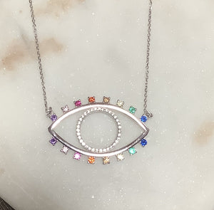Large Rainbow Evil Eye Necklace