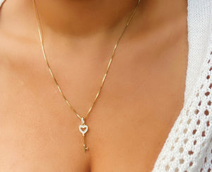 Petite Sterling Silver Gold Plated Key Long Necklace