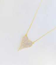Load image into Gallery viewer, Sterling Silver Gold Plated Love Hard Pave Heart Necklace - Gold