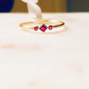 Sterling Silver 14K Gold Plated Scarlett Red Stone Ring