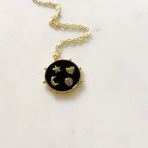 Enamel Signs Medallion Necklace - Black