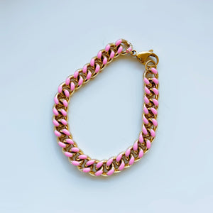 Rose Summer Pink Enamel Cuban Links Bracelet