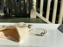 Load image into Gallery viewer, Sterling Silver Gold Plated Adjustable Hamsa Protector Bangle