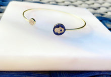 Load image into Gallery viewer, Sterling Silver Gold Plated Adjustable Hamsa Protector Bangle