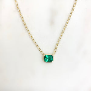 Sterling Silver Gold Forest Green May Birthstone Necklace
