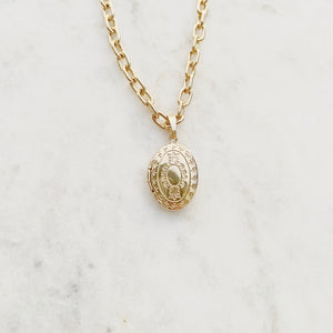 Gold Plated Oval Locket Necklace - Paper Clip Link Chain