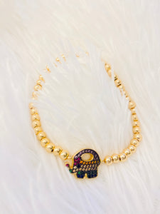 Good Luck Brass Stretch Bracelet with CZ Stones