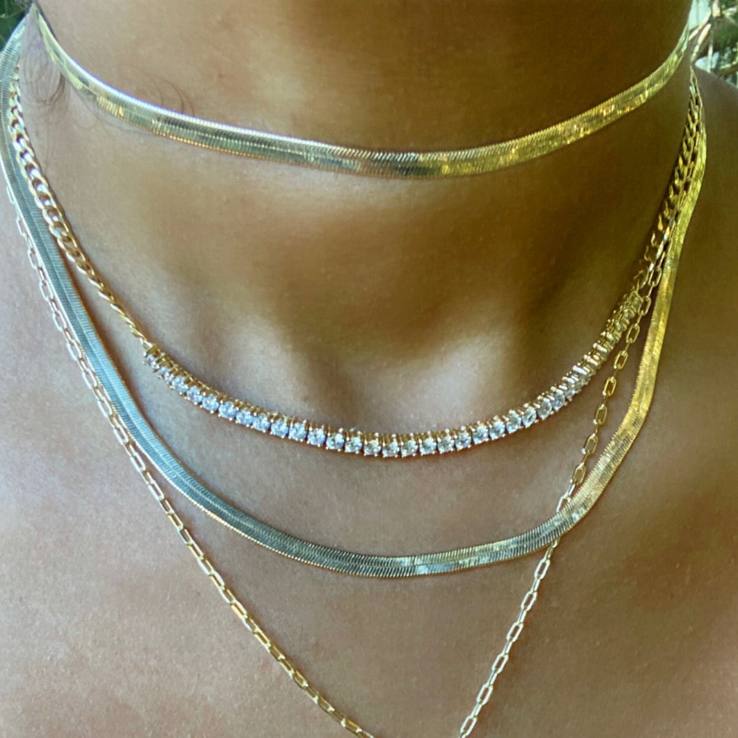 Golden Herringbone Necklace - 14 inches