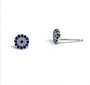 925 Sterling Silver Round Blue Stone Evil Eye Earrings