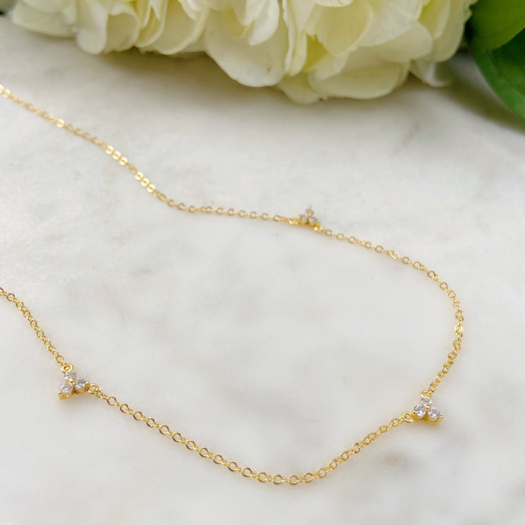Trinity Gold Plated Choker Necklace - White CZ