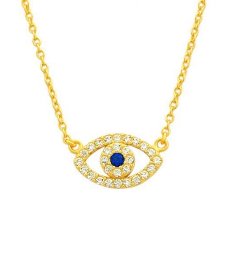 925 Sterling Silver/Gold Tone Mini Evil Eye Necklace