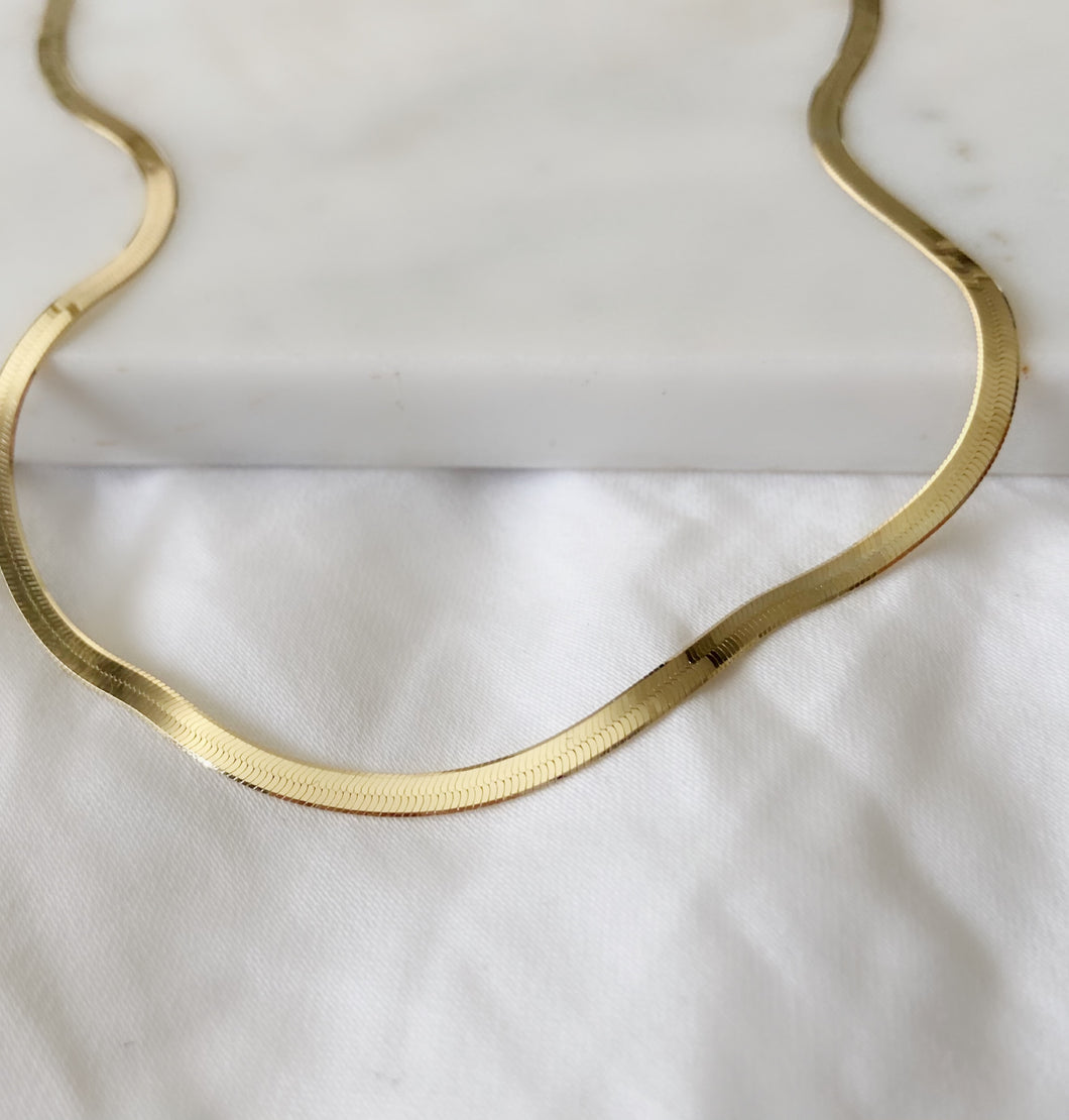 Sterling Silver 14K Gold Plated Liquid Herringbone Chain Necklace 20”