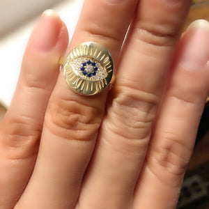 Sterling Silver 14K Gold Plated Evil Eye Medallion Ring