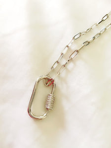 UnLock Clip Charm with CZ Stones on a 24in Sterling Silver Paperclip Necklace