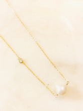 Load image into Gallery viewer, Sterling Silver Gold Plated Floating Baroque Pearl and Cubic Zirconia Necklace