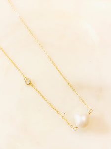Sterling Silver Gold Plated Floating Baroque Pearl and Cubic Zirconia Necklace