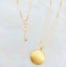 Load image into Gallery viewer, Petite Sterling Silver Gold Plated Key Long Necklace