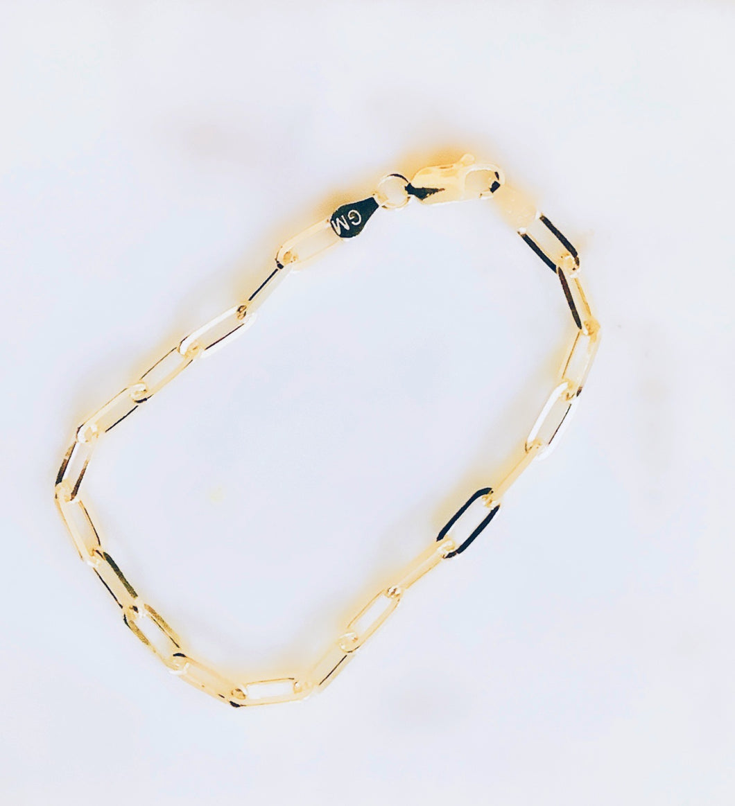Sterling Silver Gold Plated Medium Paperclip Link Bracelet