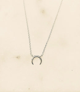 925 Sterling Silver/14 Karat Gold Plated Crescent Moon Necklace - Silver