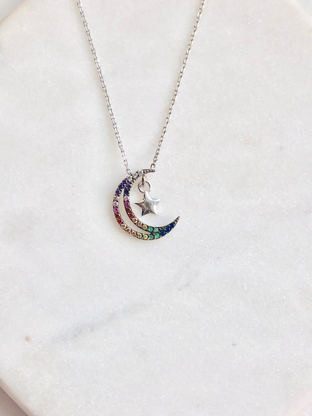 Rainbow Star and Moon Necklace