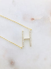 Load image into Gallery viewer, Petite Gold Tone Pave CZ Initial - H