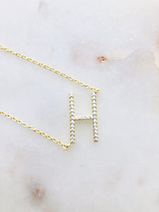 Petite Gold Tone Pave CZ Initial - H