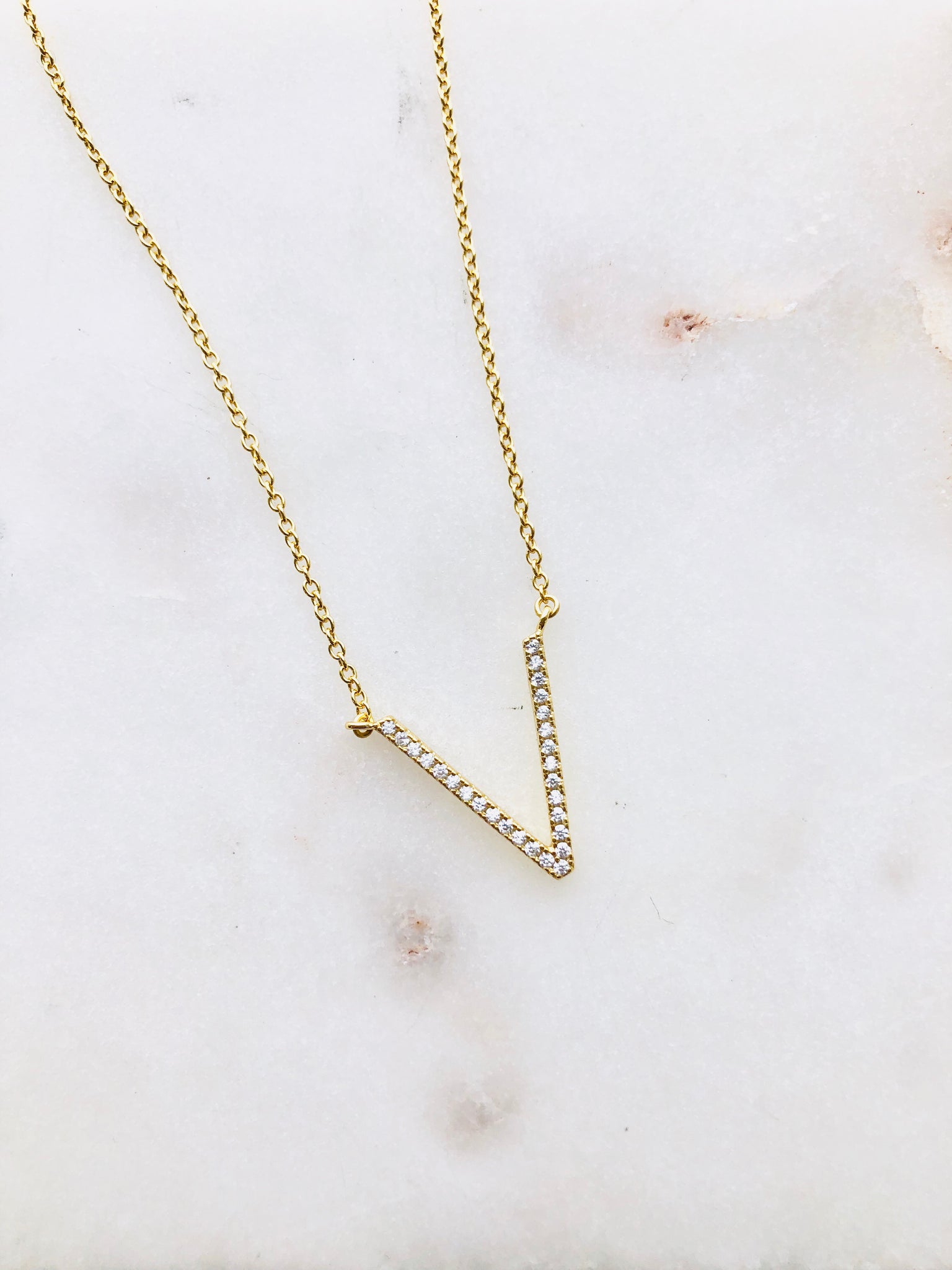 Gold plated alphabet necklace-cz studded initial M 