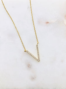 Petite Gold Tone Pave CZ Initial - V