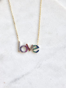 Gold Plated Silver Rainbow Color Love Necklace