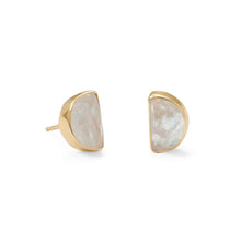 Load image into Gallery viewer, 14K Gold Plated  Sterling Silver Half Moon Rainbow Moonstone Stud Earrings