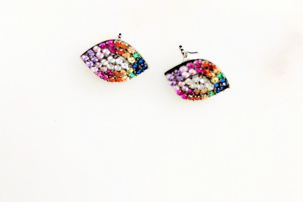 SS Gold Plated Rainbow Evil Eye Statement Earrings