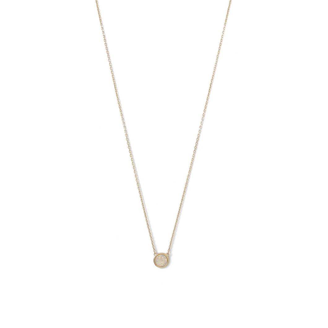 925 Sterling Silver/14KT Gold Plated Mini Created White Opal Necklace