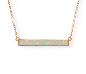 Sterling Silver/14 Karat Gold Plated Faux White Opal Bar Necklace